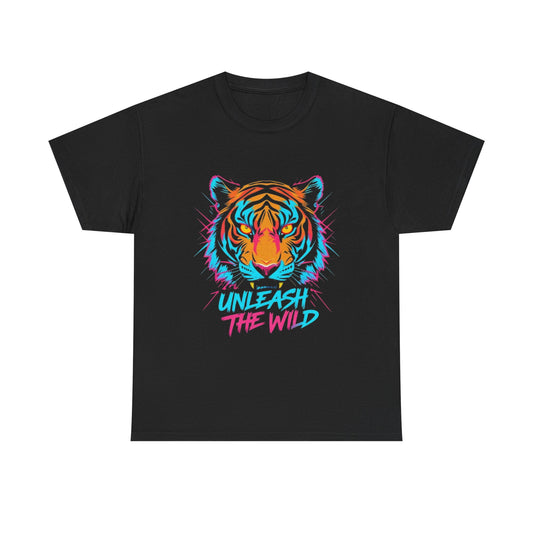 Unleash the Wild Graphic Tee, Unisex Heavy Cotton Shirt, Tiger Art T-Shirt, Casual Wear, Gift for Animal Lovers